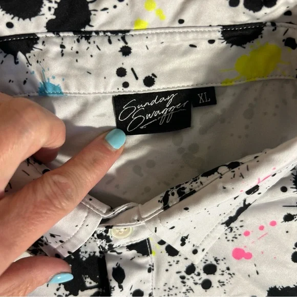 Sunday Swagger Men's XL Multicolor Splatter Print Shirt - Picture 5 of 7